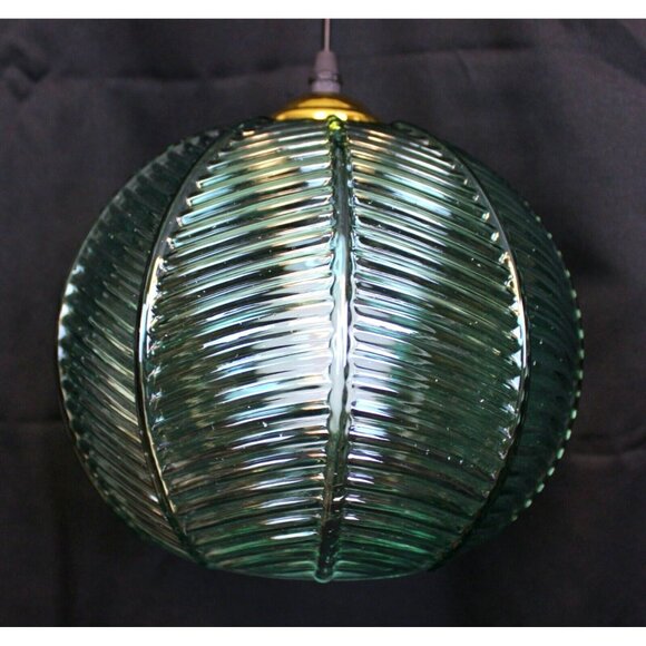 Hanging Glass Pendant Ceiling Light Small Ribbed Leaf Ball Modern Summer Beach - Picture 5 of 7